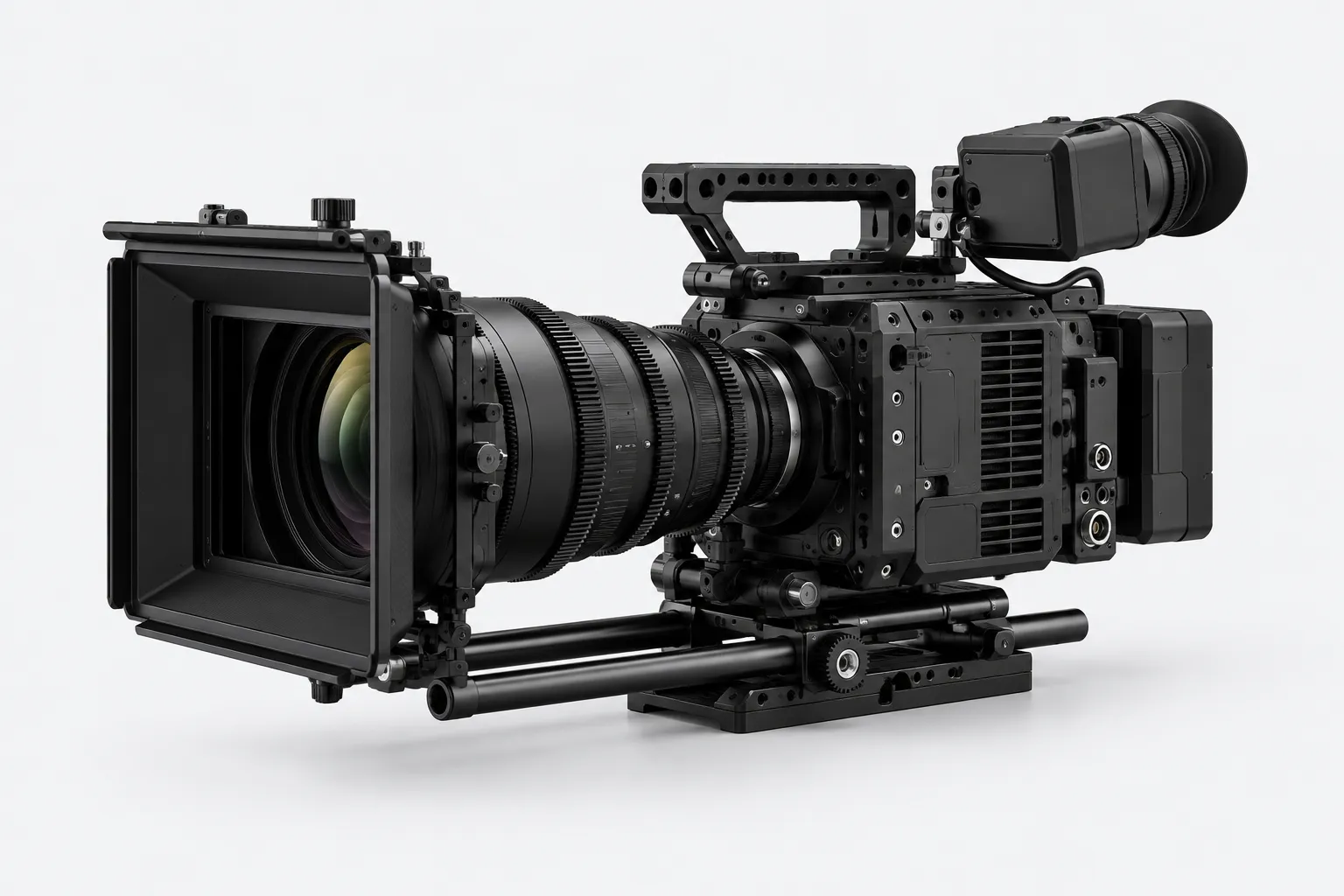 Cinema camera on a light studio backdrop
