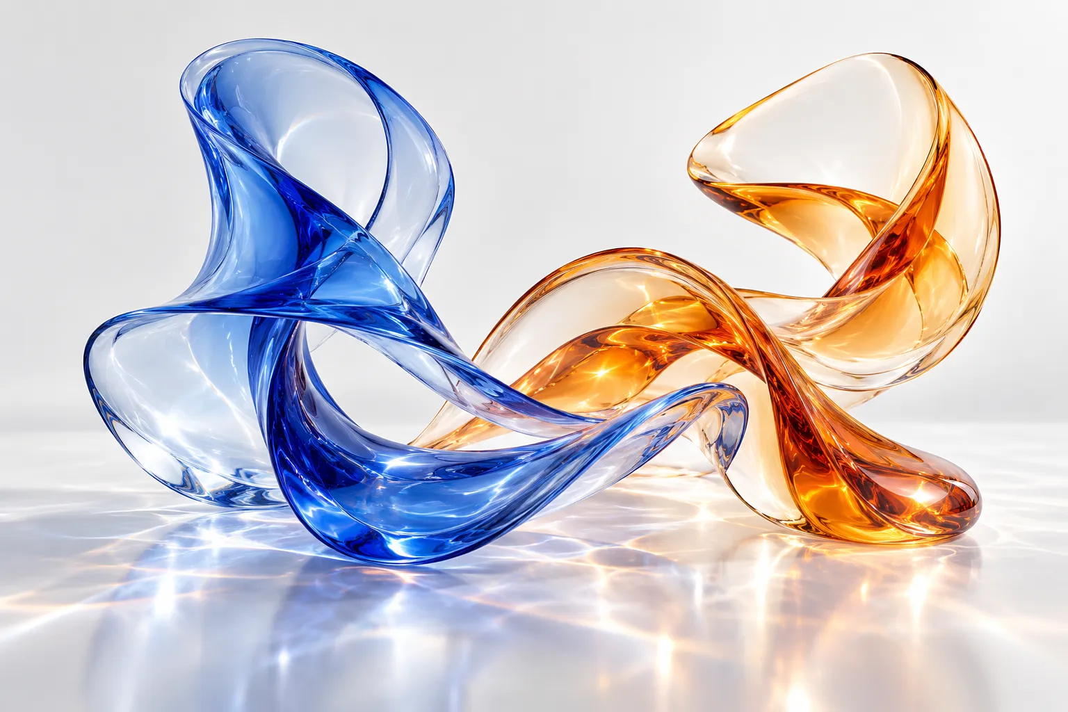 Flowing blue and amber glass forms